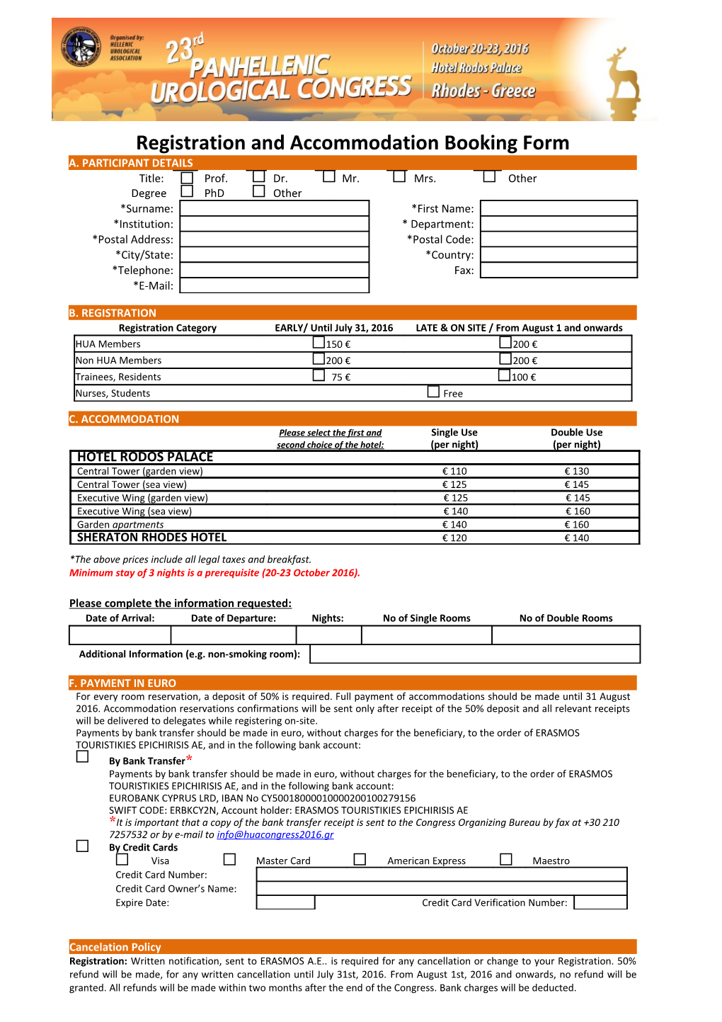 Registration and Accommodation Booking Form