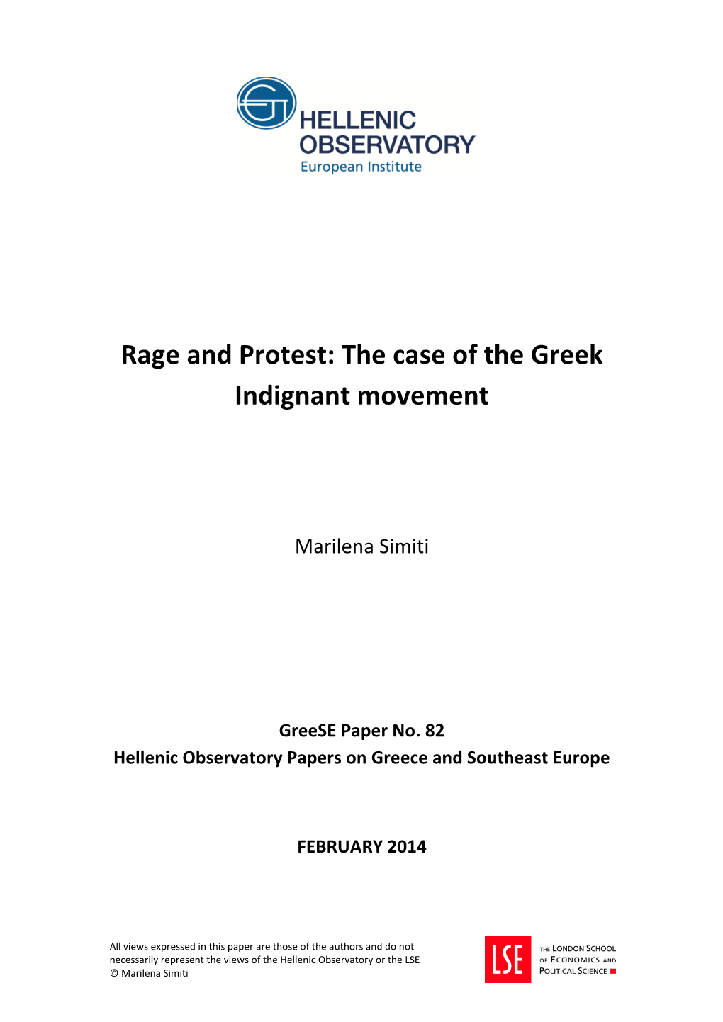 Rage and Protest: the Case of the Greek Indignant Movement