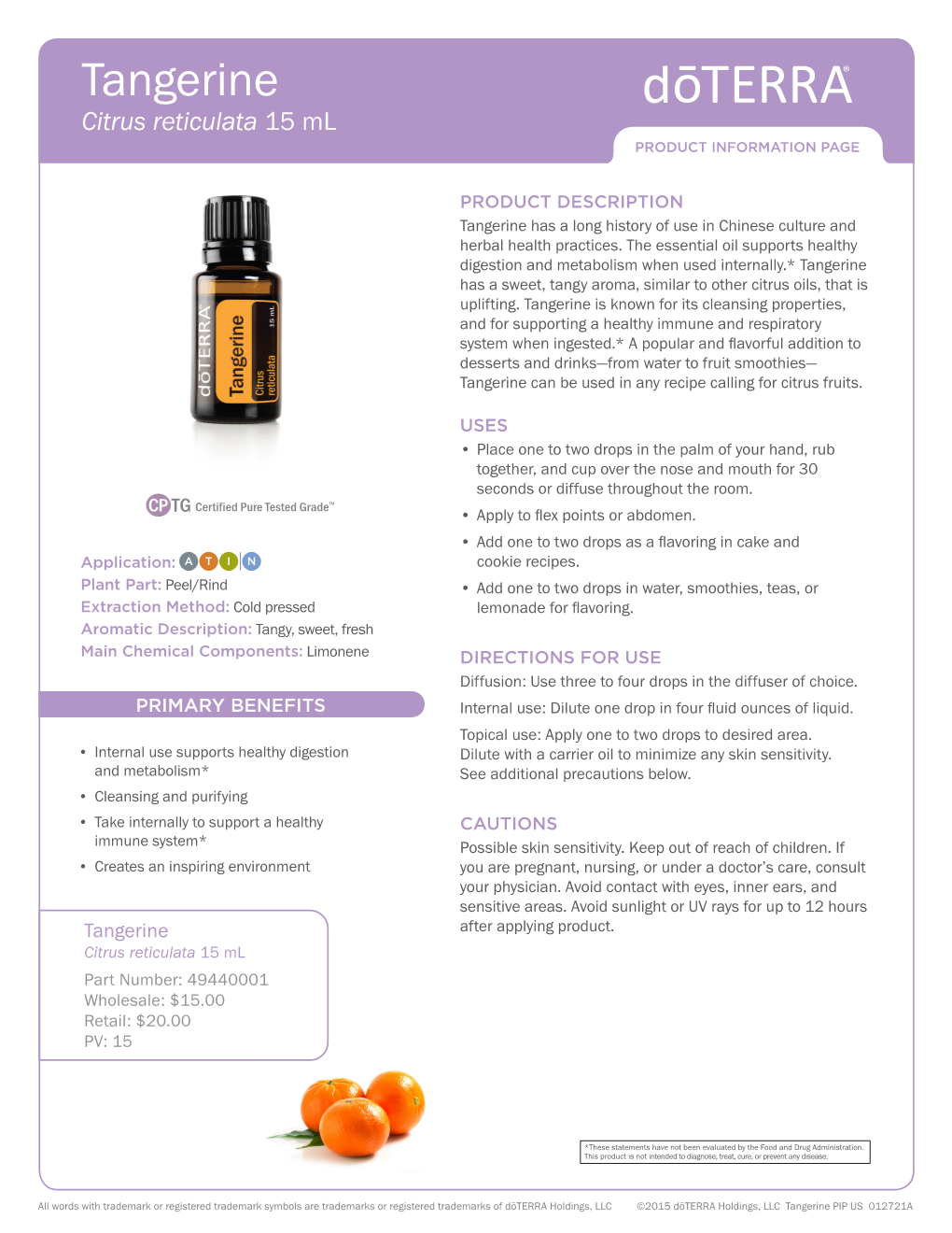 Tangerine Citrus Reticulata 15 Ml PRODUCT INFORMATION PAGE