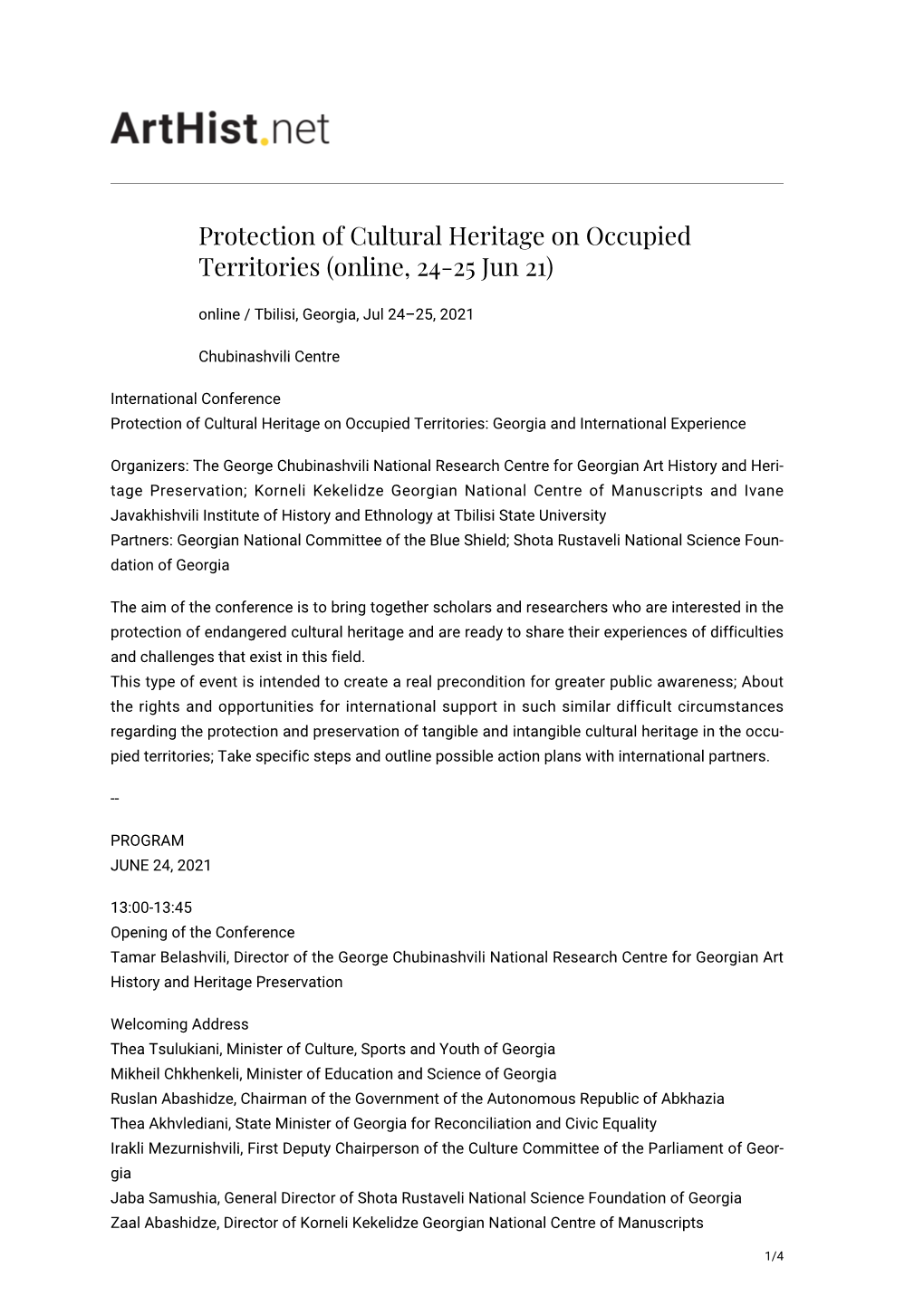 Protection of Cultural Heritage on Occupied Territories (Online, 24-25 Jun 21)