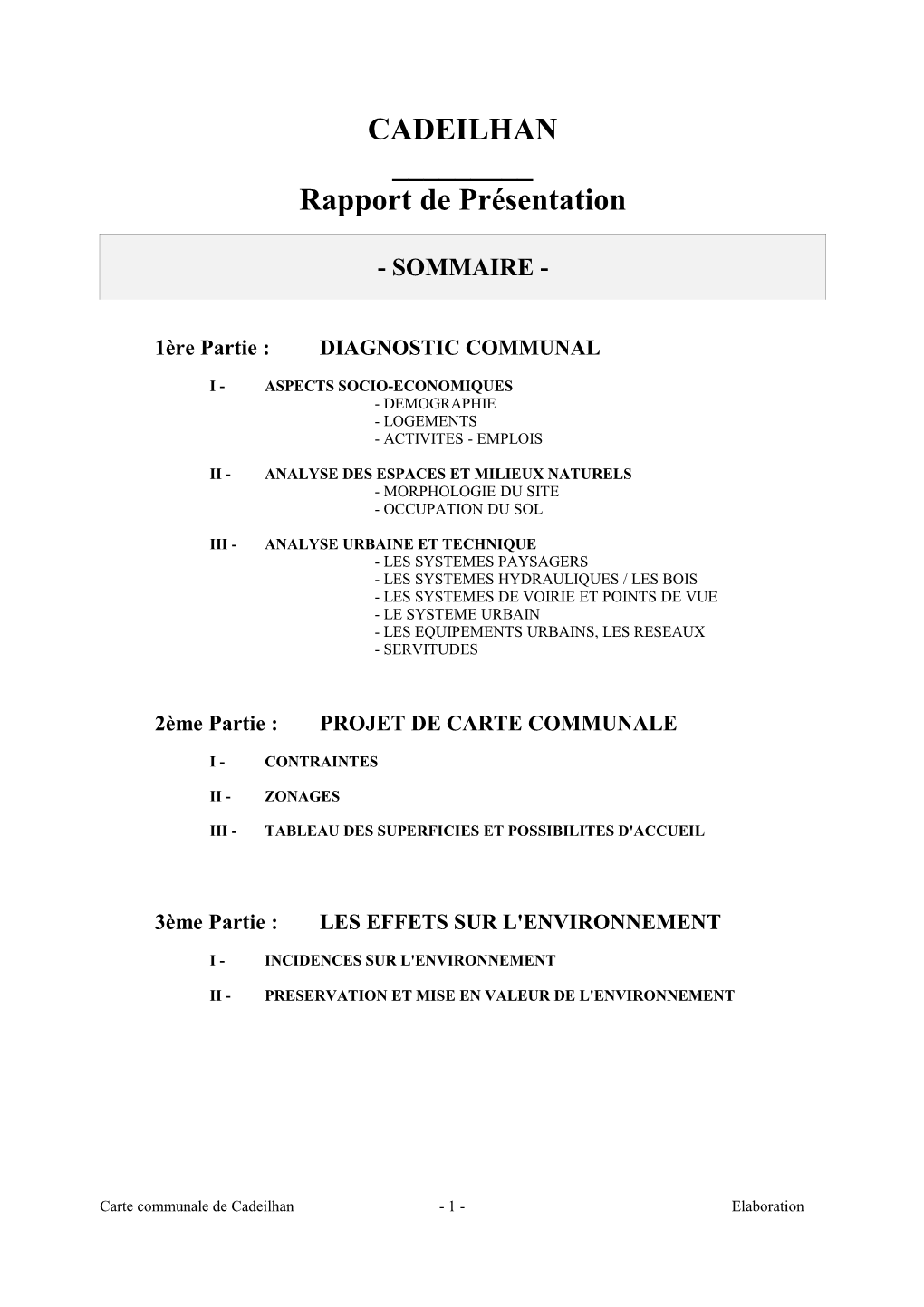 CADEILHAN ___Rapport De Présentation