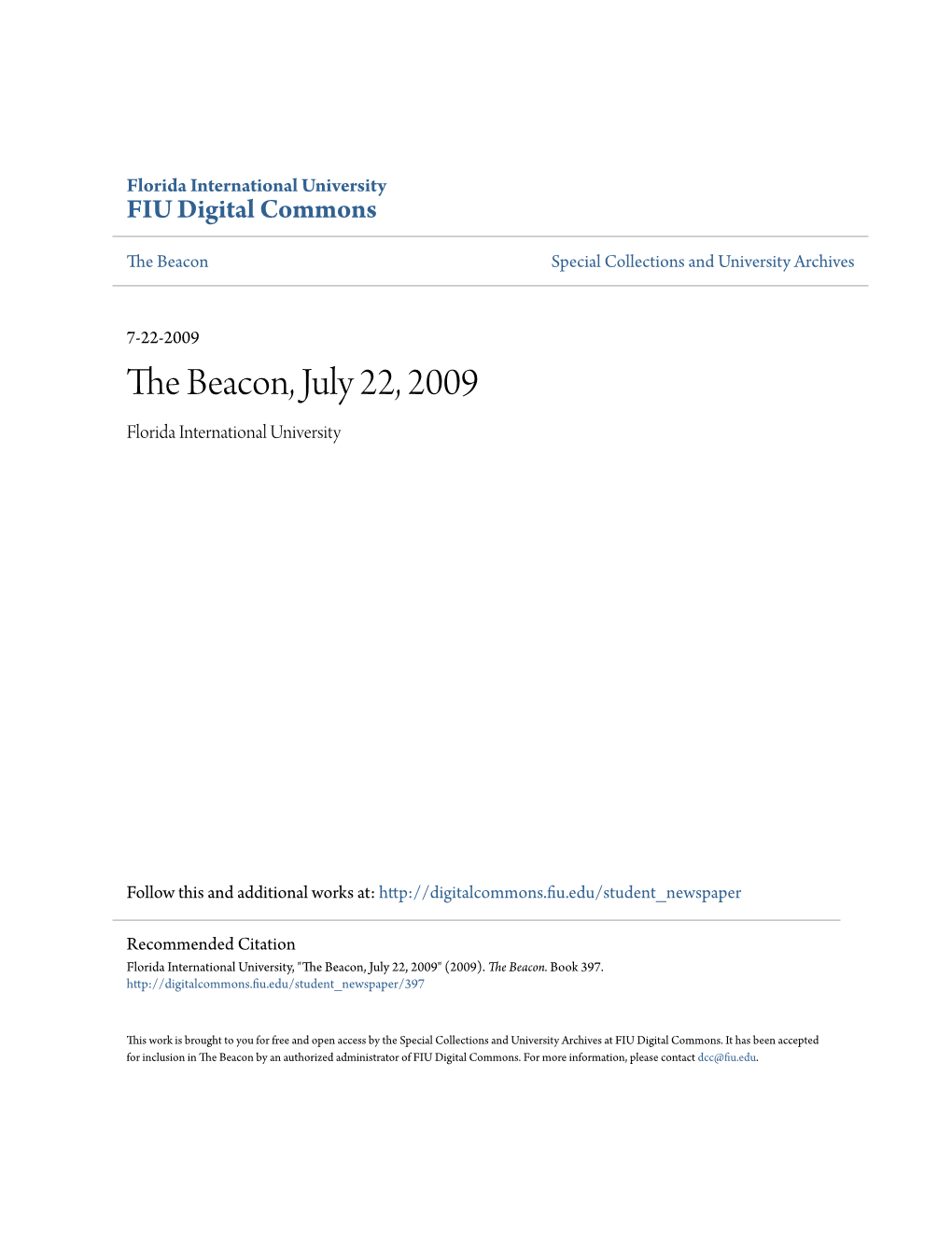 The Beacon, July 22, 2009 Florida International University