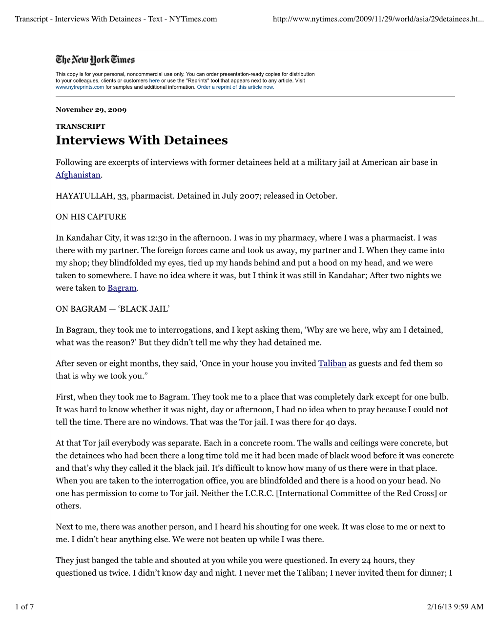 Interviews with Detainees Nytimes.Com