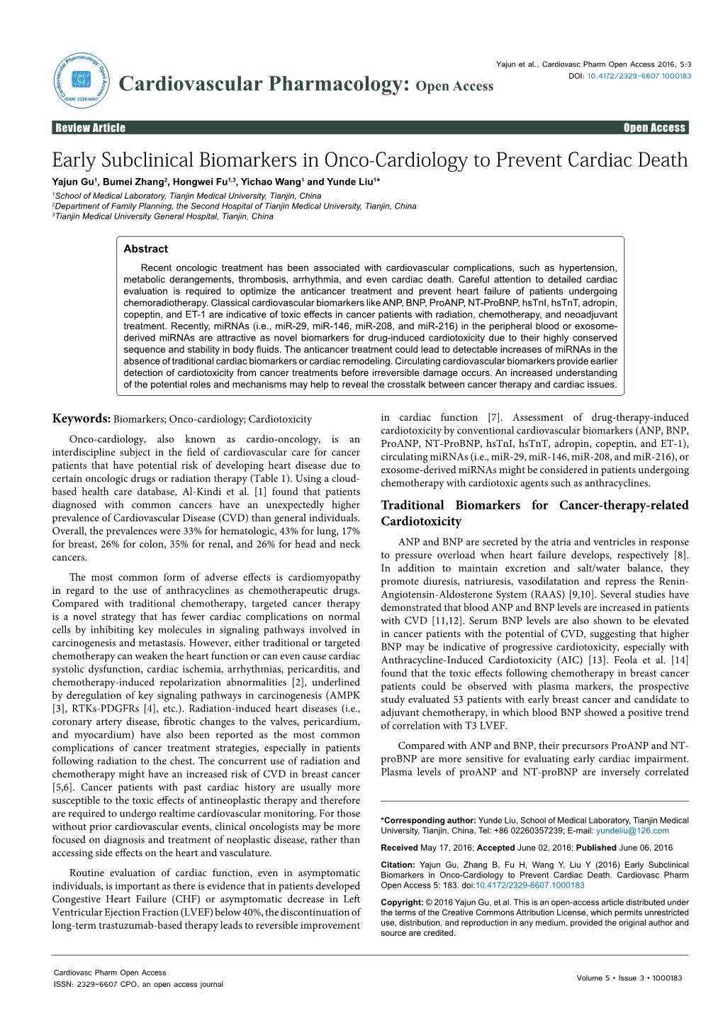 Early Subclinical Biomarkers in Onco-Cardiology to Prevent