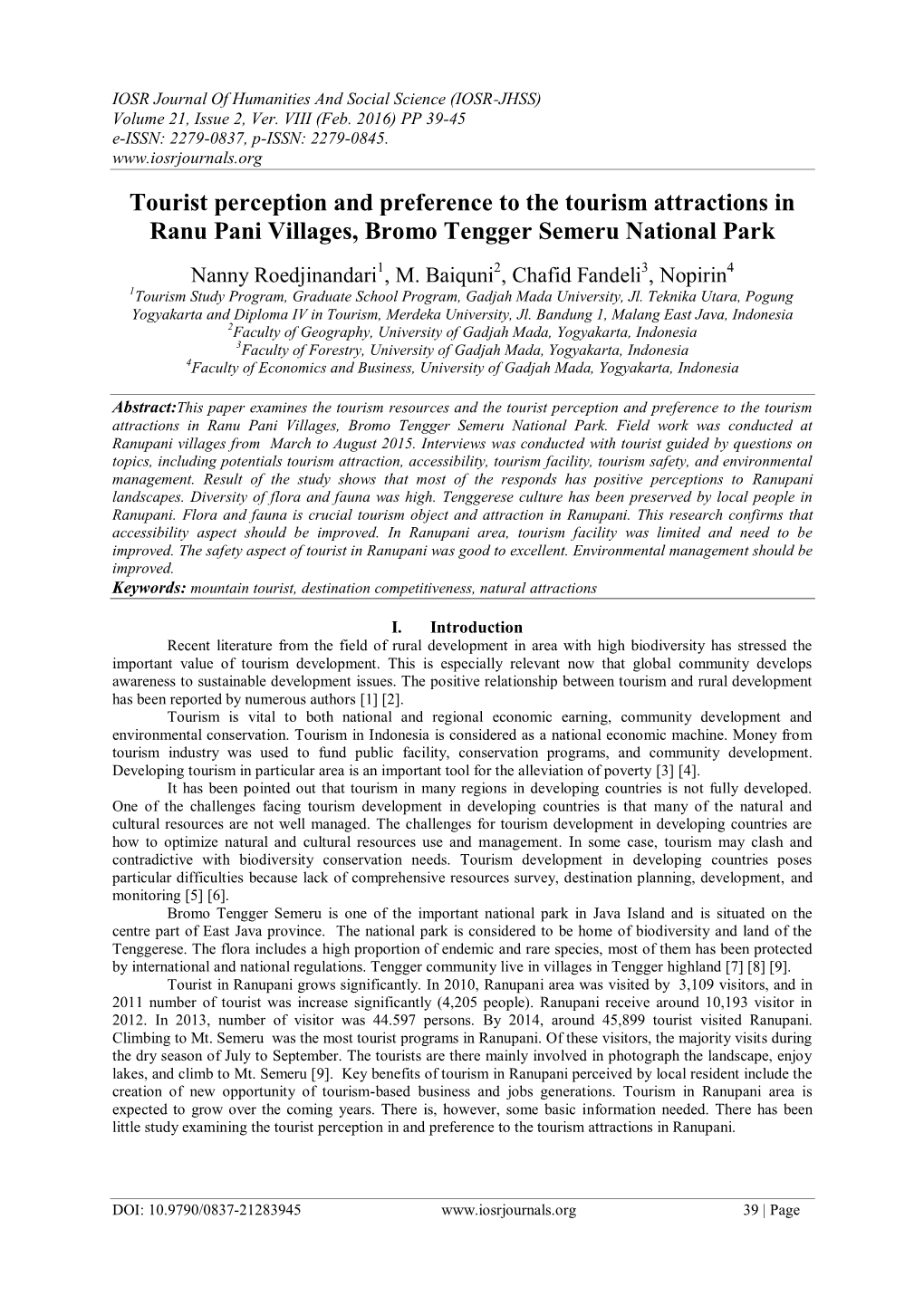 Tourist Perception and Preference to the Tourism Attractions in Ranu Pani Villages, Bromo Tengger Semeru National Park