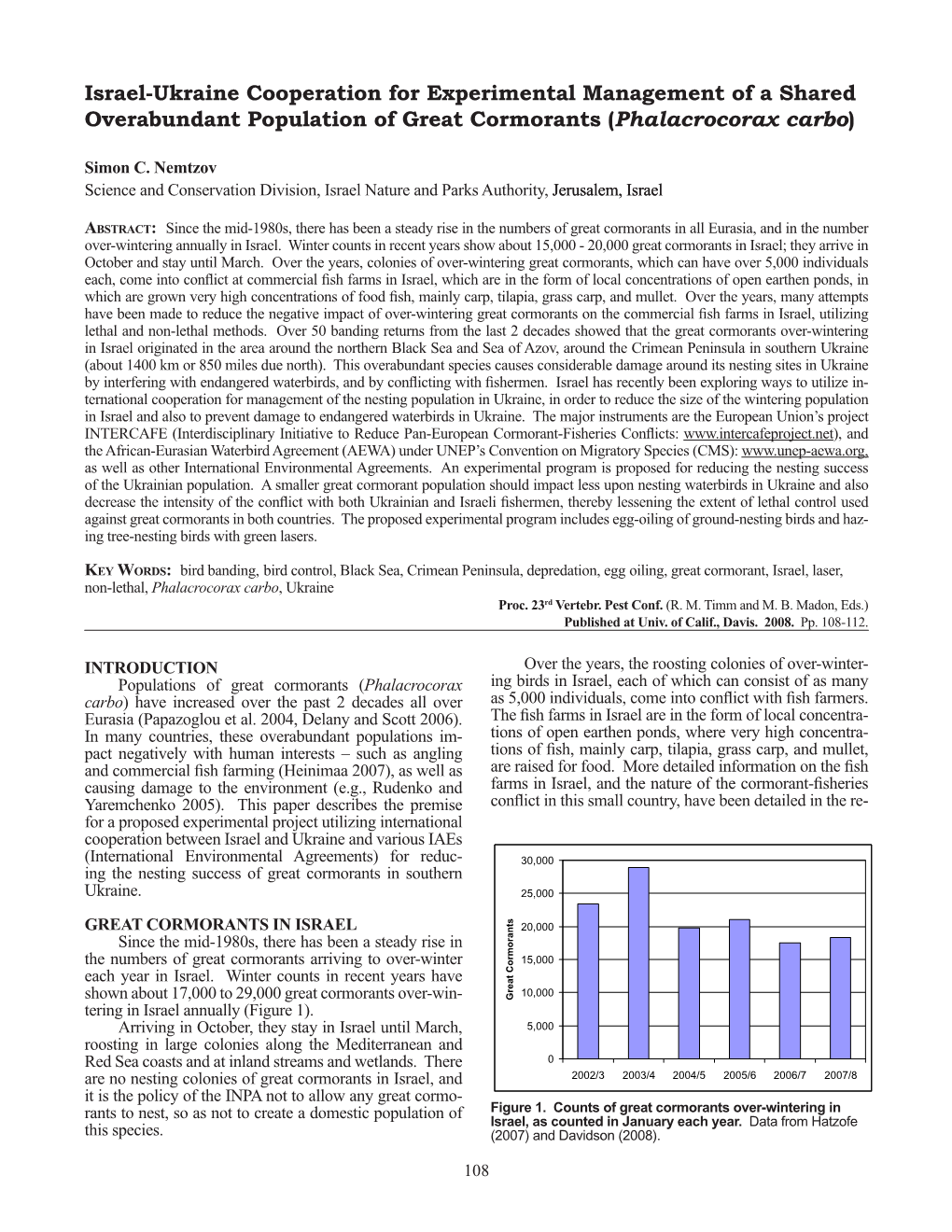 Israel-Ukraine Cooperation for Experimental Management of a Shared Overabundant Population of Great Cormorants (Phalacrocorax Carbo)