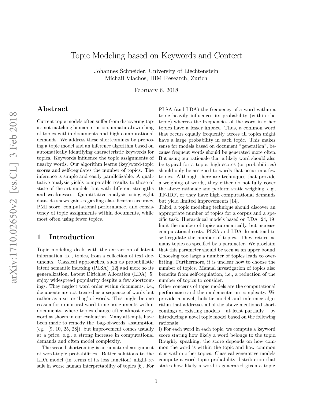 Topic Modeling Based on Keywords and Context