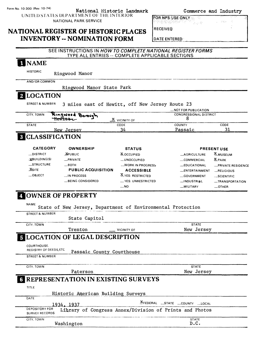 National Register of Historic Places Inventory -- Nomination Form