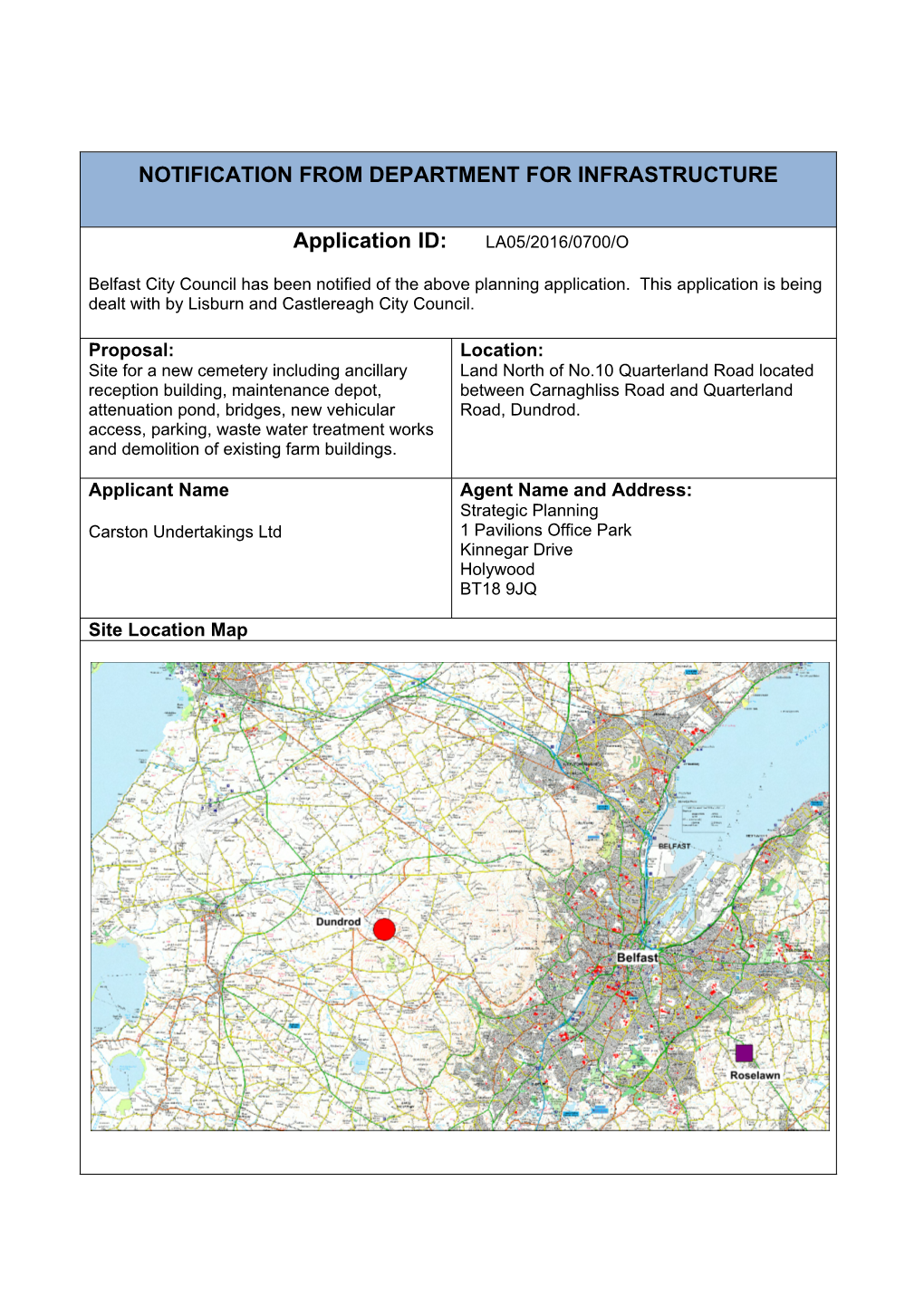 NOTIFICATION from DEPARTMENT for INFRASTRUCTURE Application ID