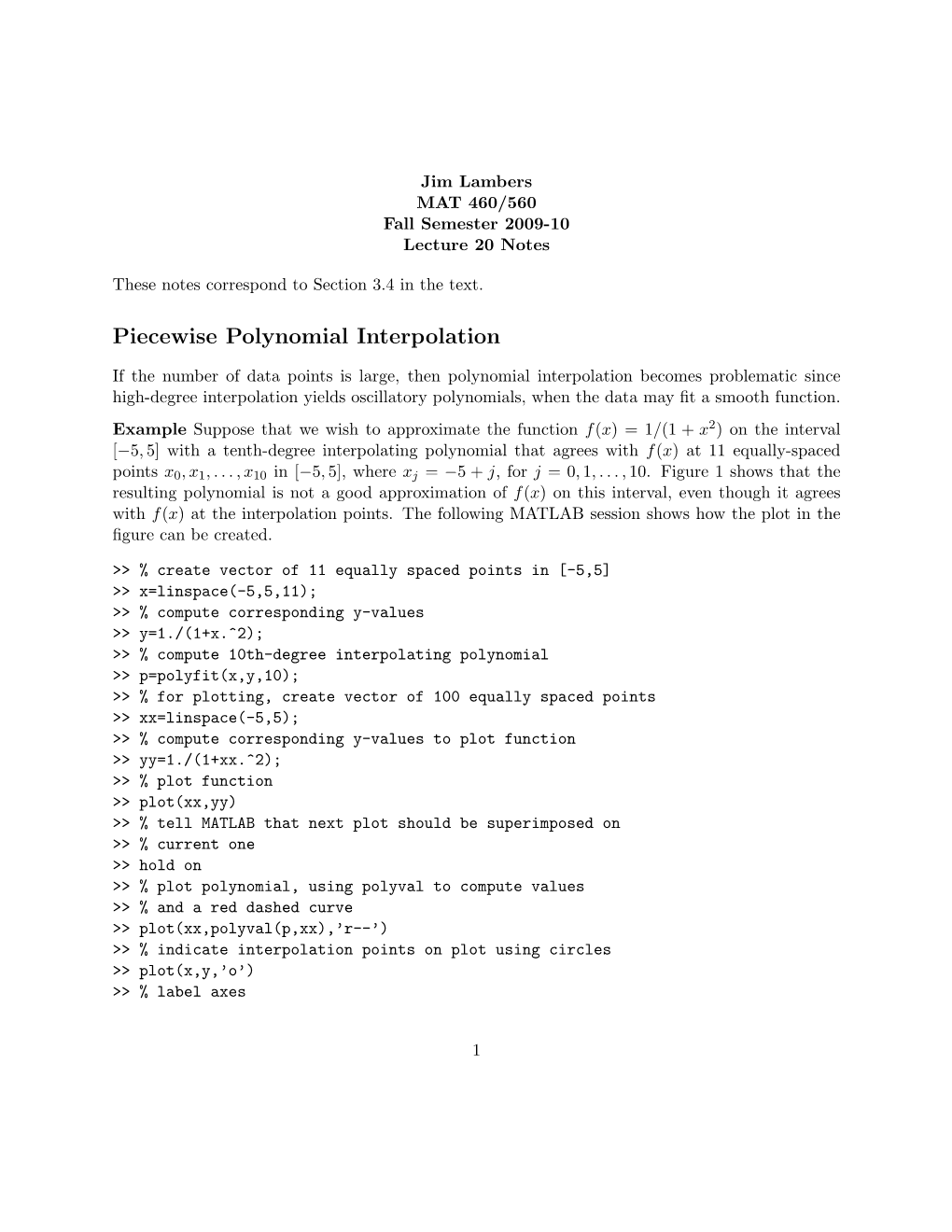 Piecewise Polynomial Interpolation