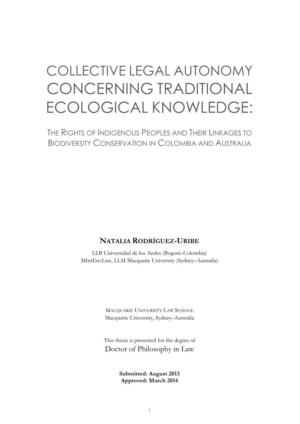 Concerning Traditional Ecological Knowledge