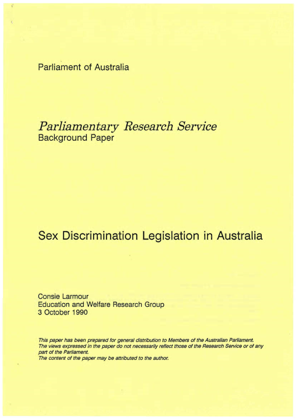 Sex Discrimination Legislation in Australia