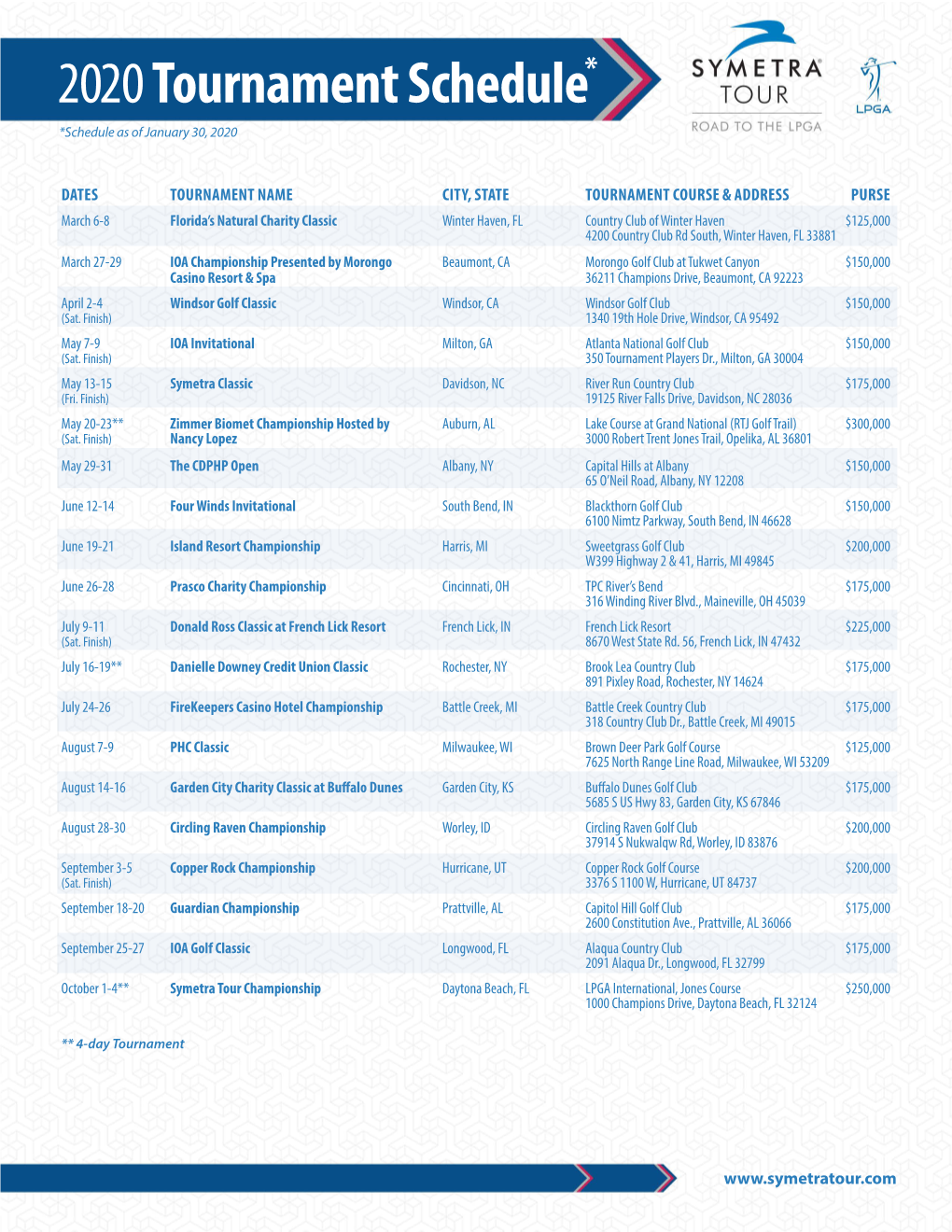 2020Tournament Schedule*