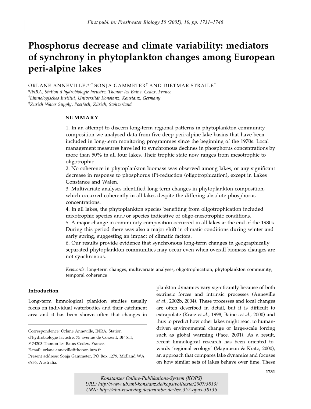 Mediators of Synchrony in Phytoplankton Changes Among European Peri-Alpine Lakes