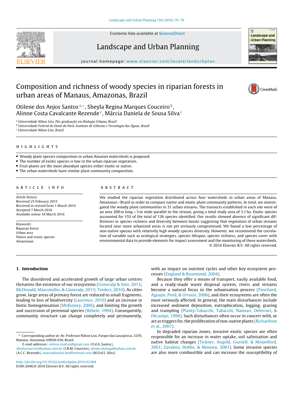 Composition and Richness of Woody Species in Riparian Forests in Urban