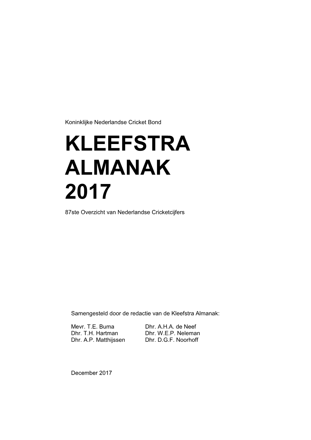 Kleefstra Almanak 2017