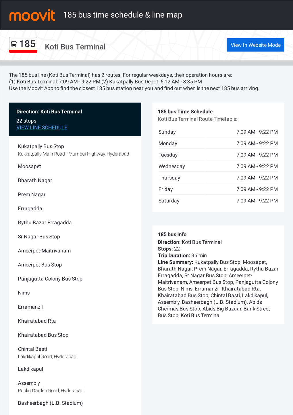 185 Bus Time Schedule & Line Route