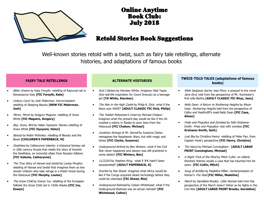 Retold Stories Book Suggestions