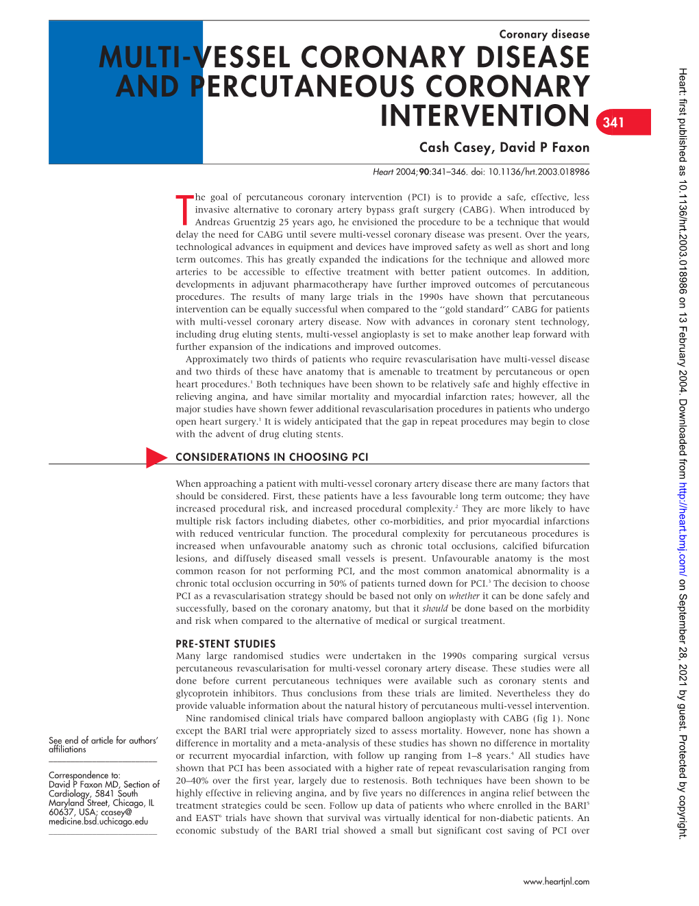 Multi-Vessel Coronary Disease and Percutaneous