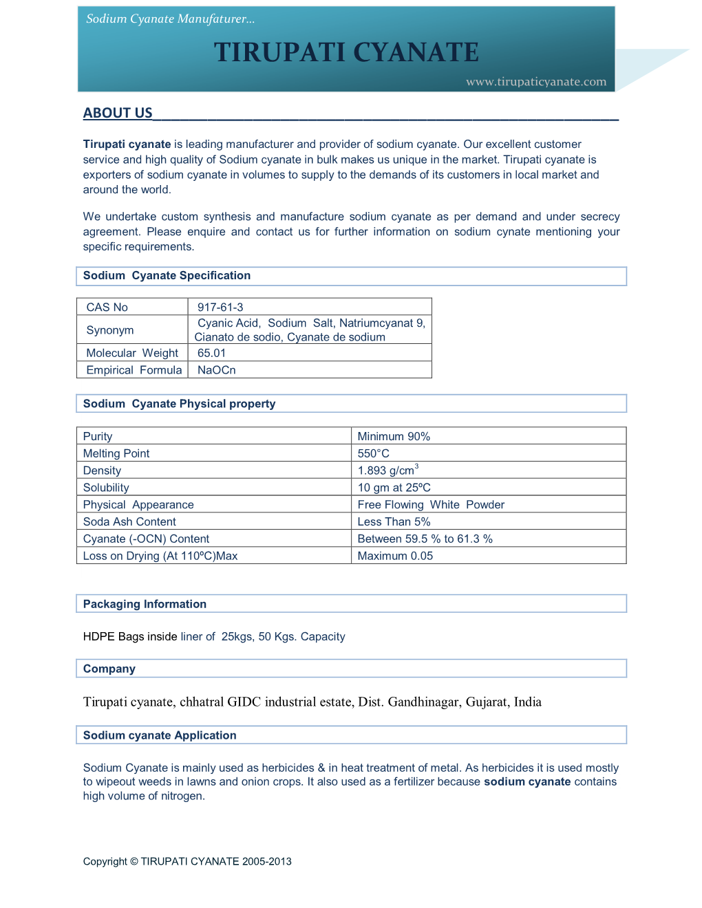 Sodium Cyanate Manufaturer… TIRUPATI CYANATE