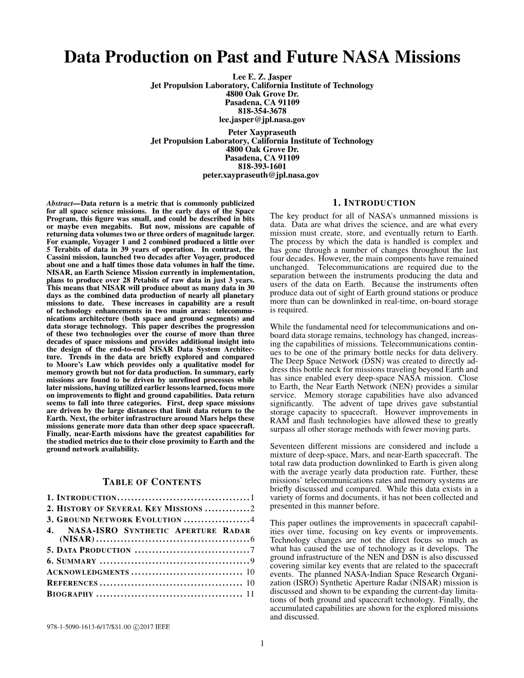 Data Production on Past and Future NASA Missions Lee E