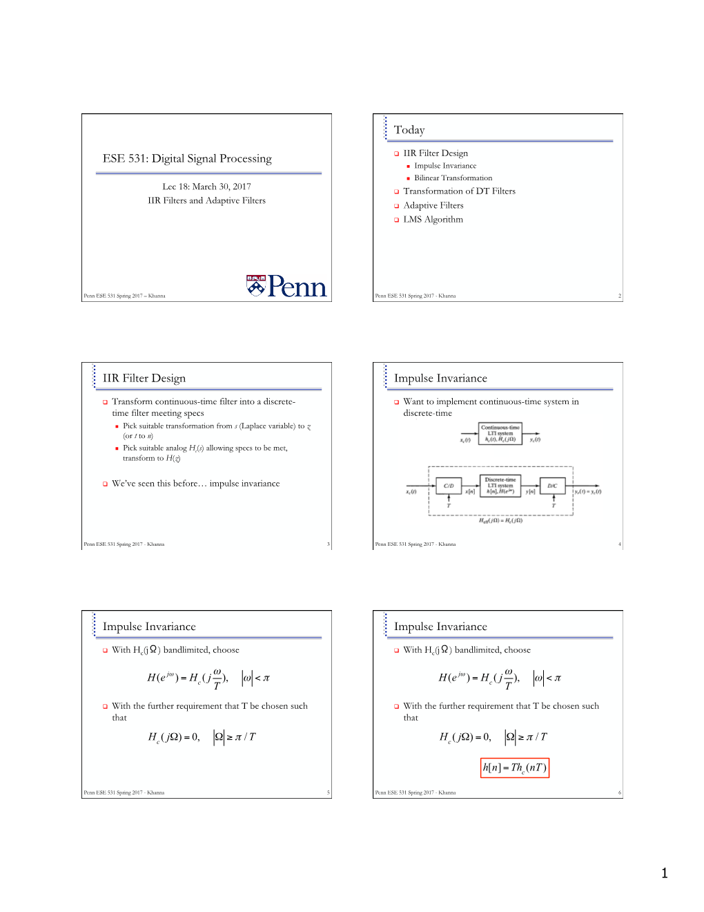 ESE 531: Digital Signal Processing Today IIR Filter Design Impulse