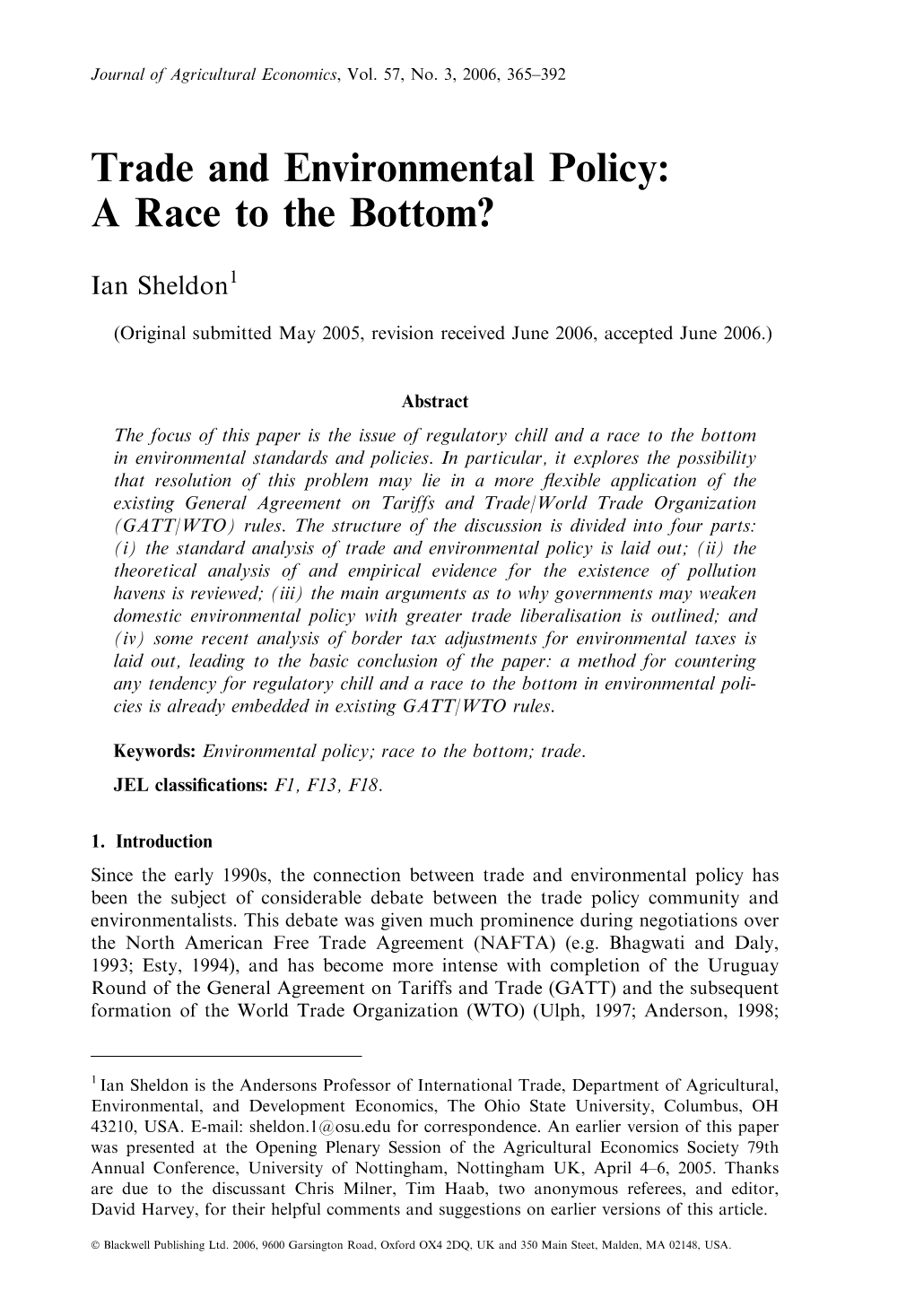 Trade and Environmental Policy: a Race to the Bottom?