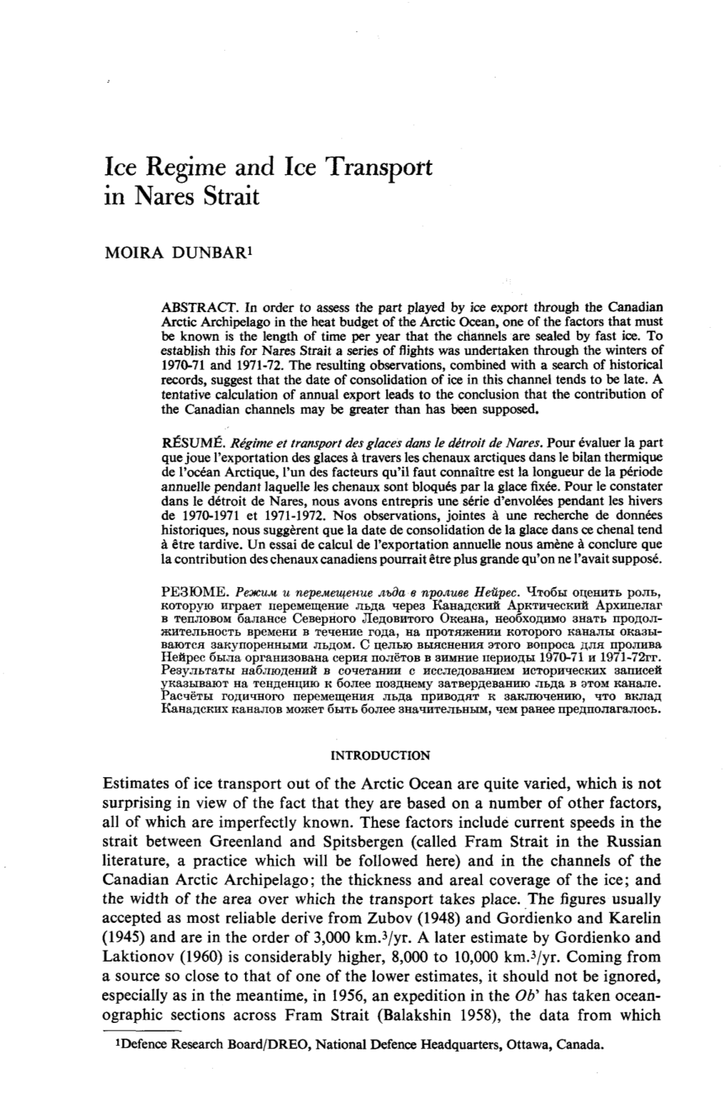 Ice Regime and Ice Transport in Nares Strait