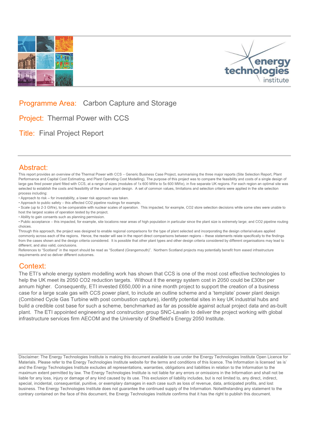 Thermal Power with CCS Final Project Report Abstract