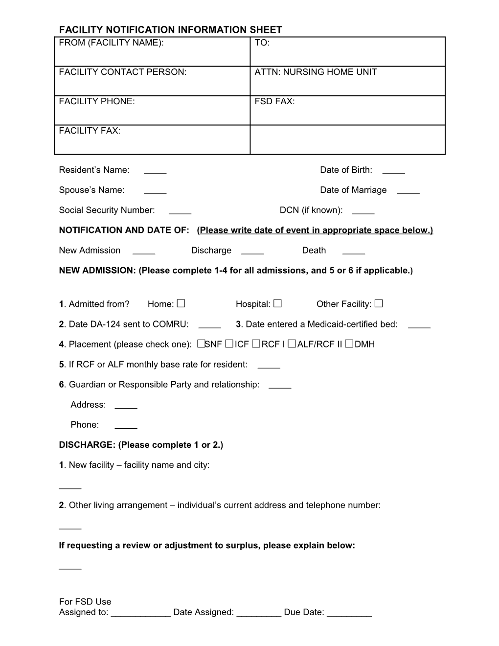 Facility Notification Information Sheet