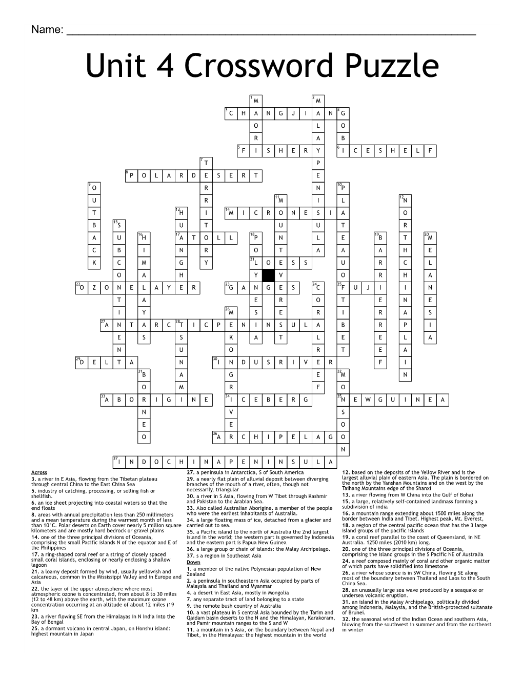 Unit 4 Crossword Puzzle