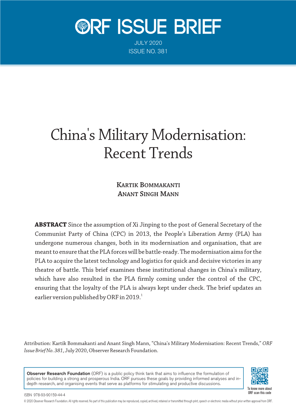 China's Military Modernisation: Recent Trends