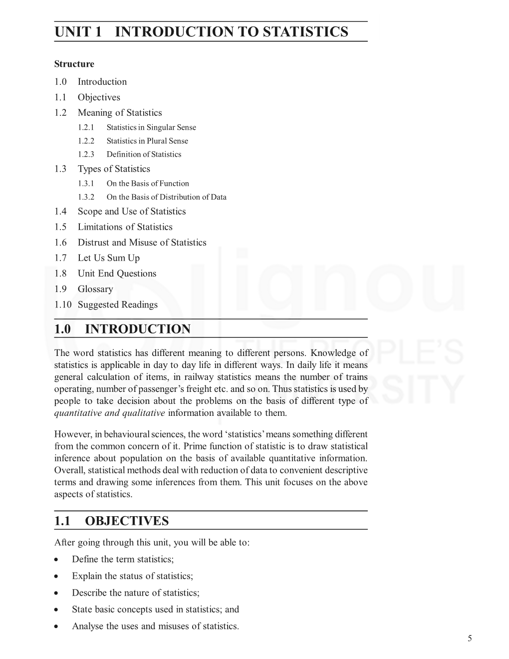 UNIT 1 INTRODUCTION to STATISTICS Introduction to Statistics