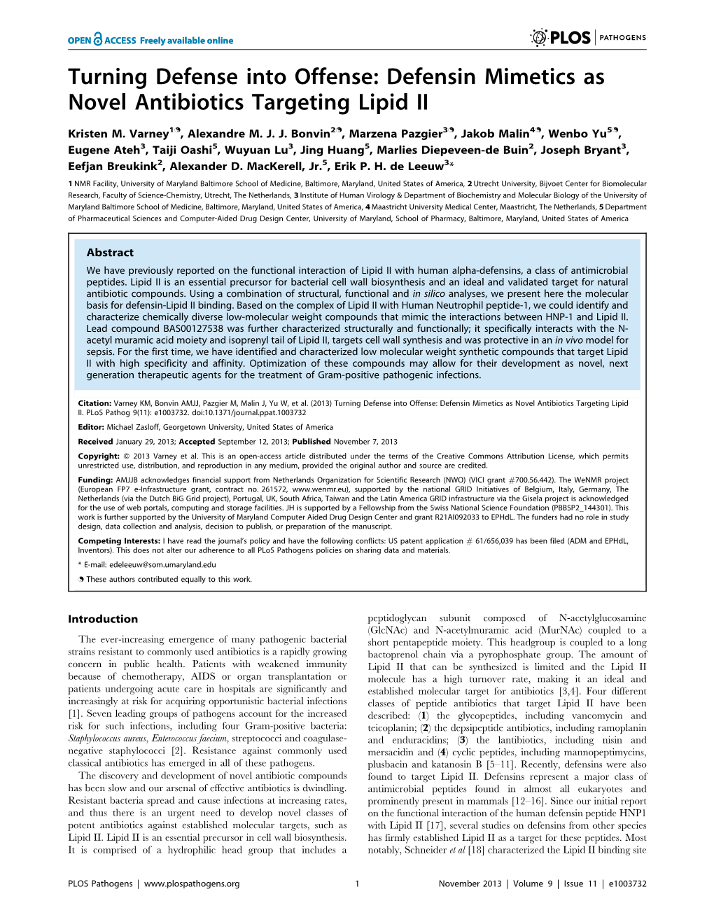 Defensin Mimetics As Novel Antibiotics Targeting Lipid II