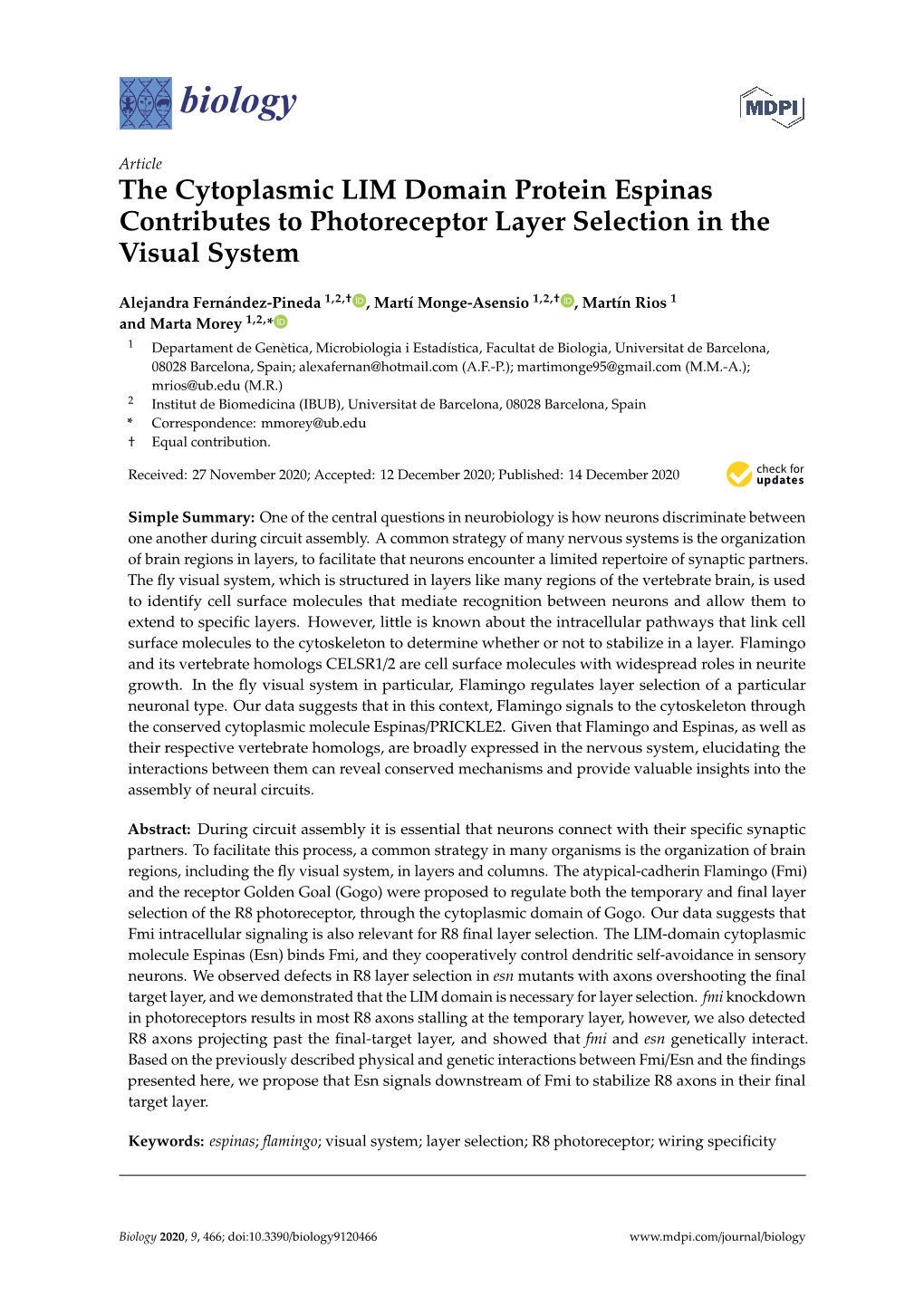 The Cytoplasmic LIM Domain Protein Espinas Contributes to Photoreceptor Layer Selection in the Visual System