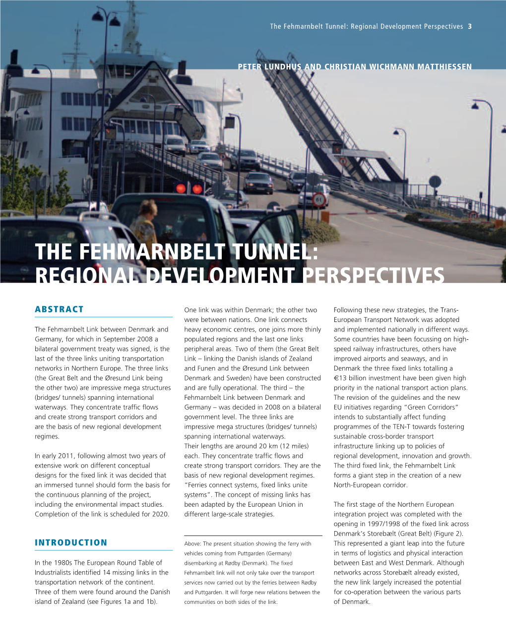 The Fehmarnbelt Tunnel: Regional Development Perspectives 3