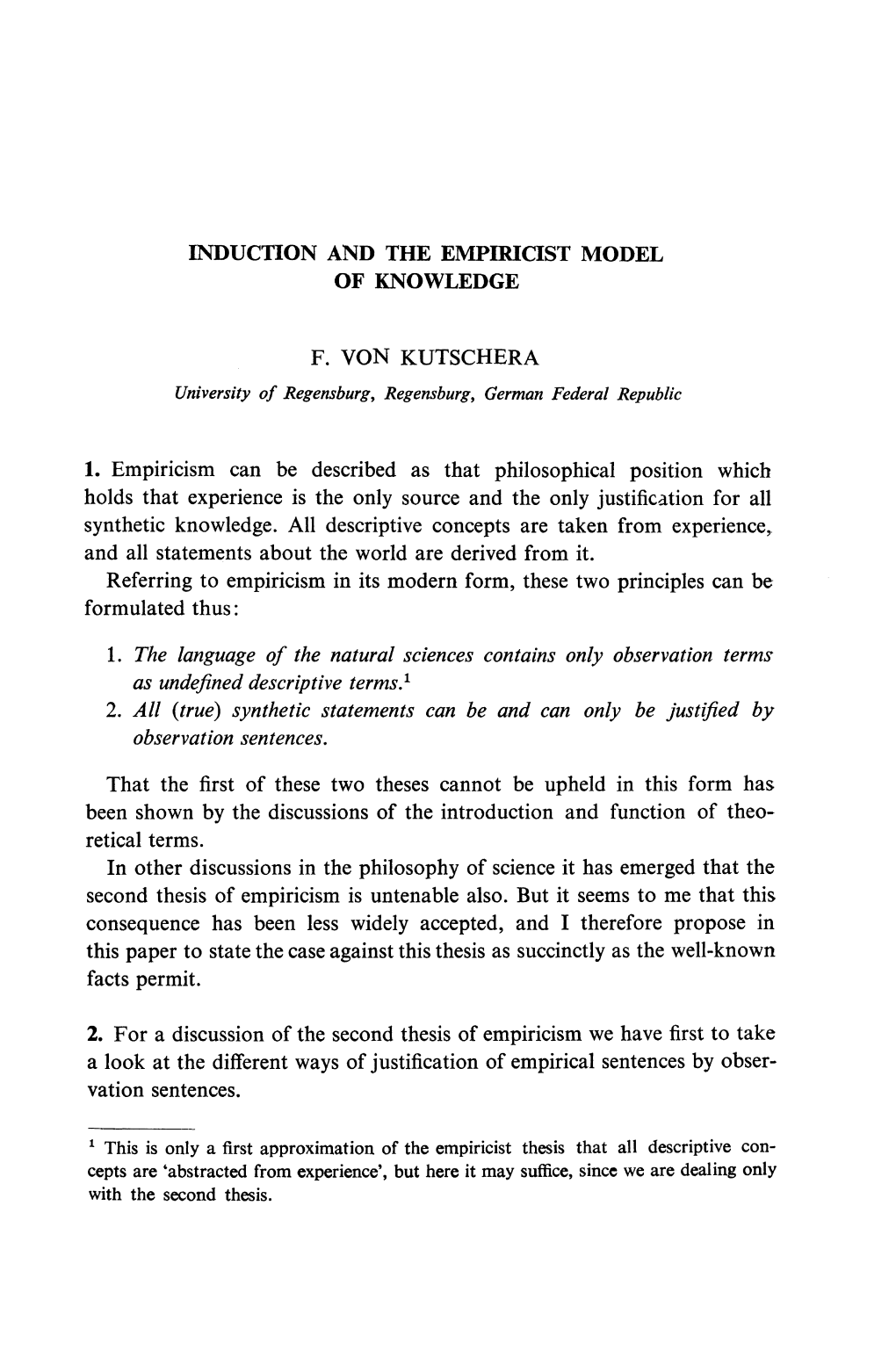 Induction and the Empiricist Model of Knowledge F. Von Kutschera