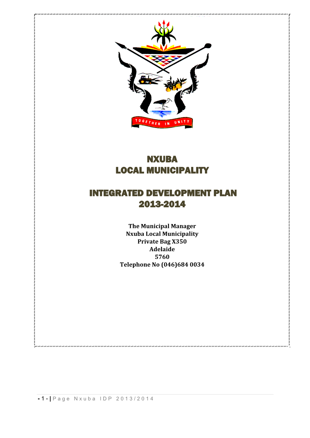 Nxuba Local Municipality Integrated Development Plan 2013-2014