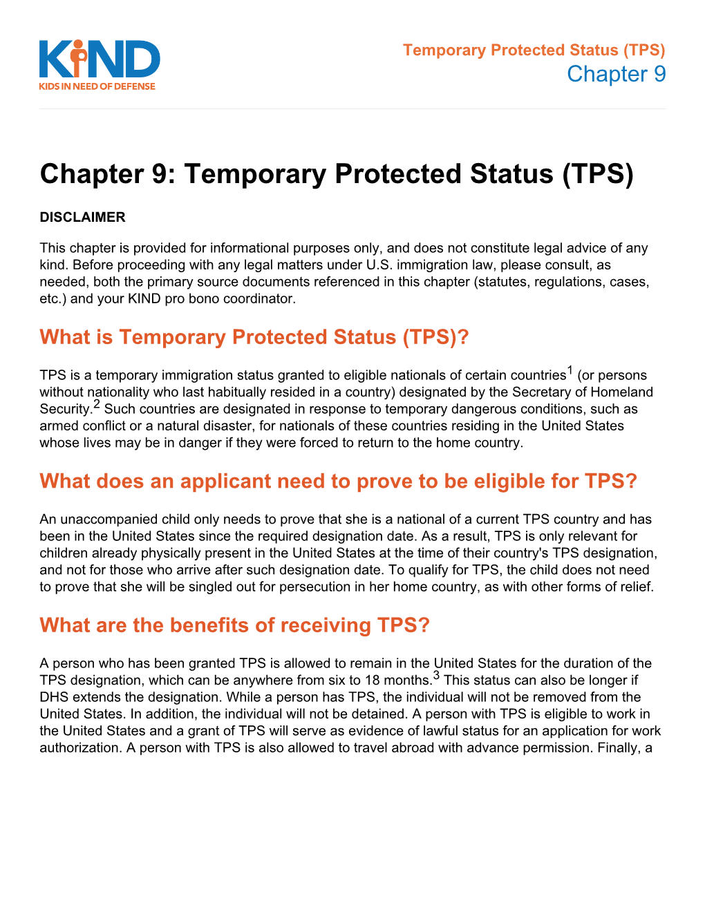 Chapter 9: Temporary Protected Status (TPS)