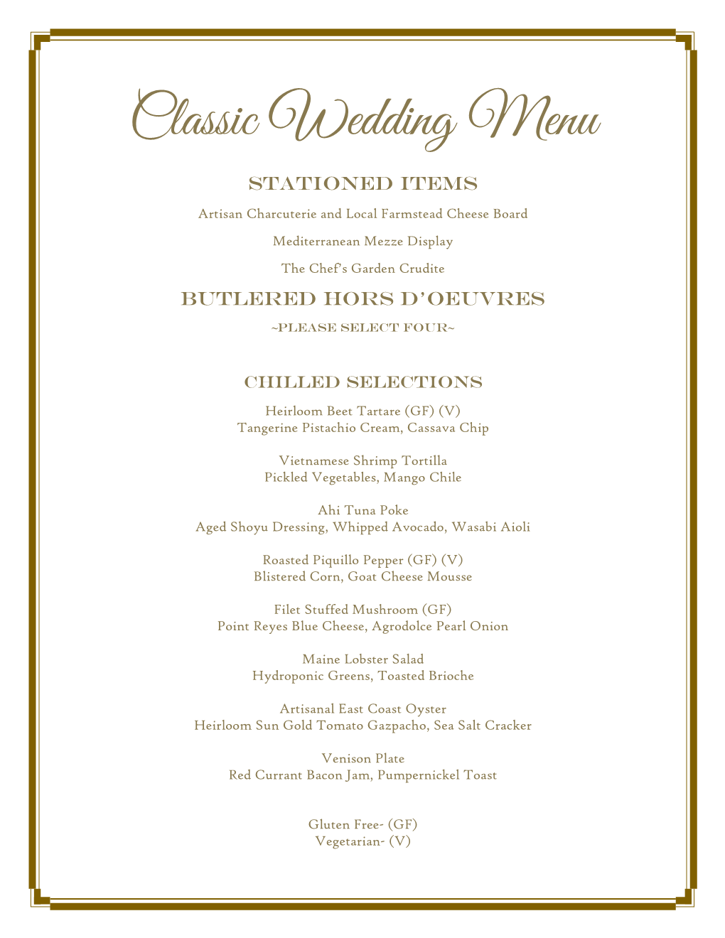 Sagamore Wedding Menus