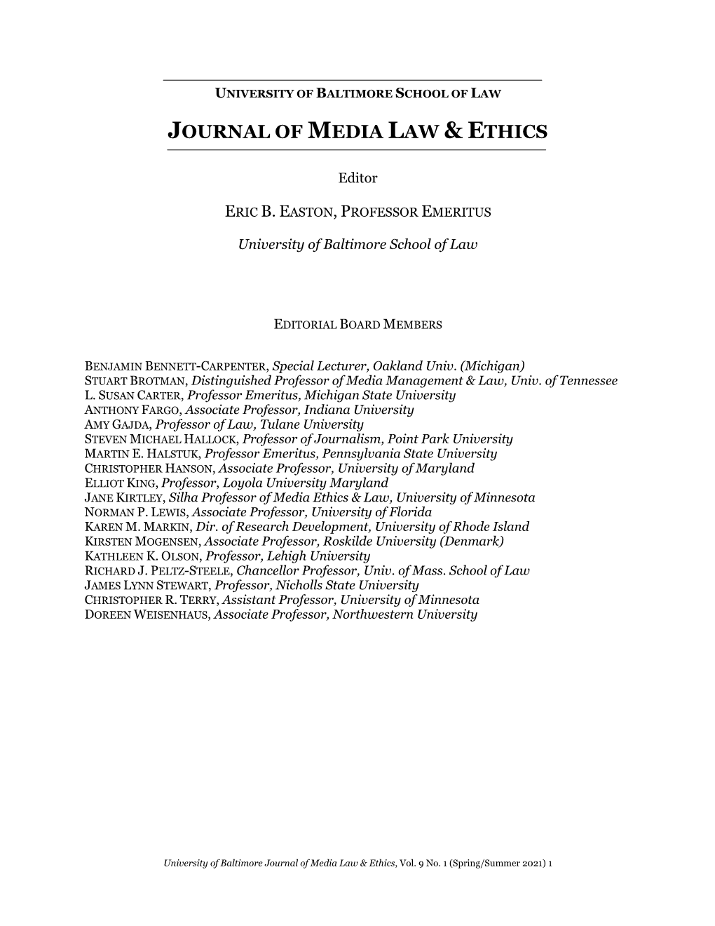 Journal of Media Law & Ethics