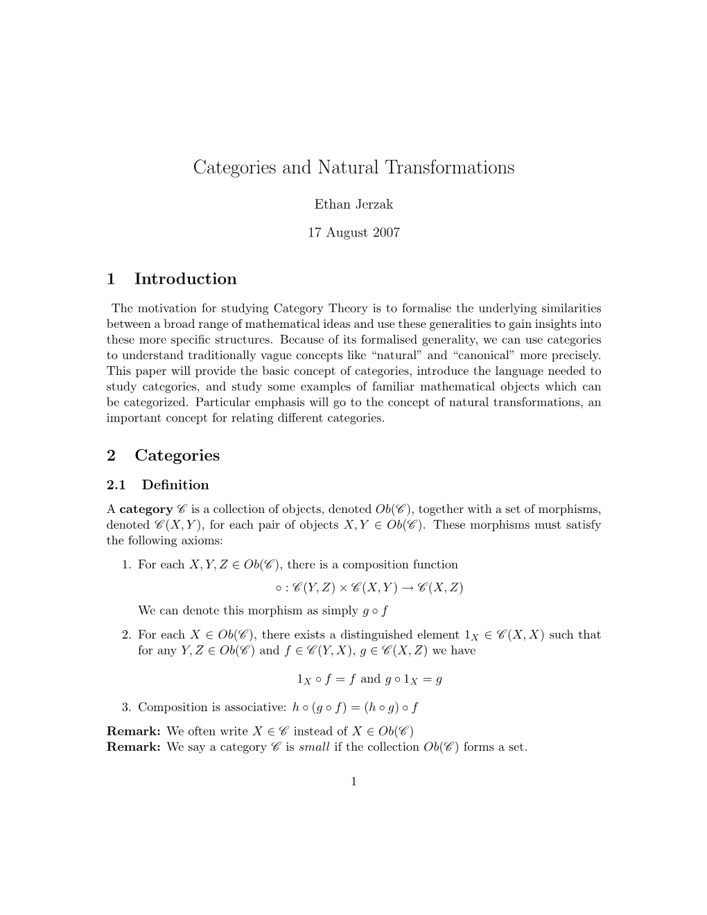 Categories and Natural Transformations