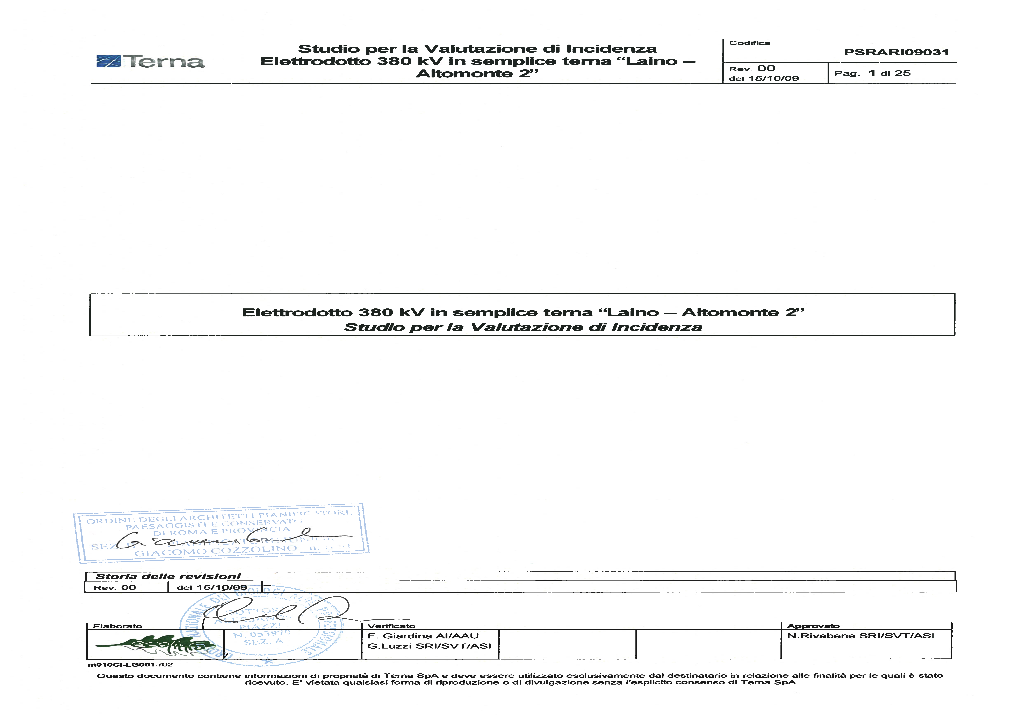 Studio Per La Valutazione Di Incidenza Elettrodotto 380 Kv in Semplice Terna