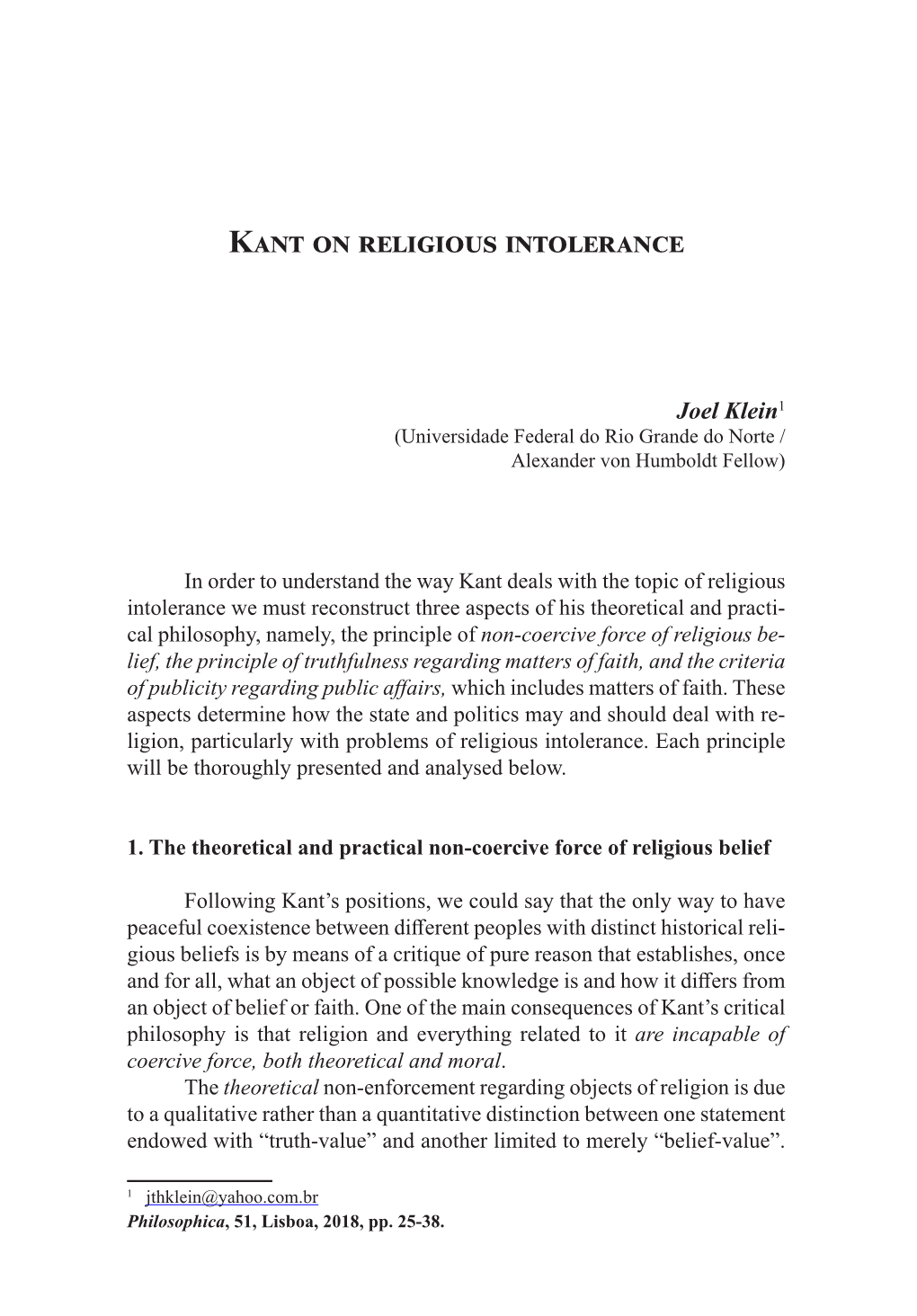 Kant on Religious Intolerance