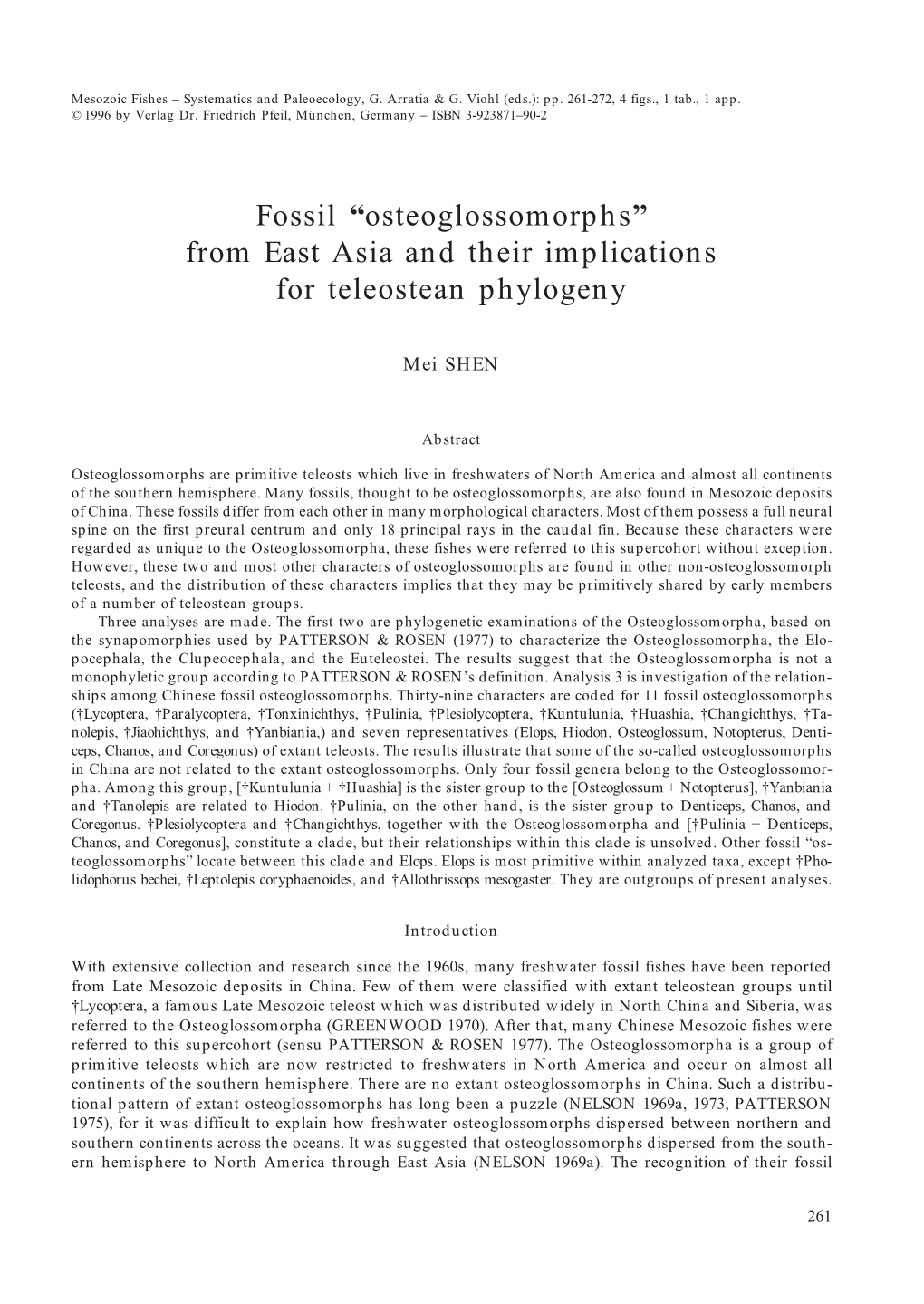 Fossil “Osteoglossomorphs” from East Asia and Their Implications for Teleostean Phylogeny