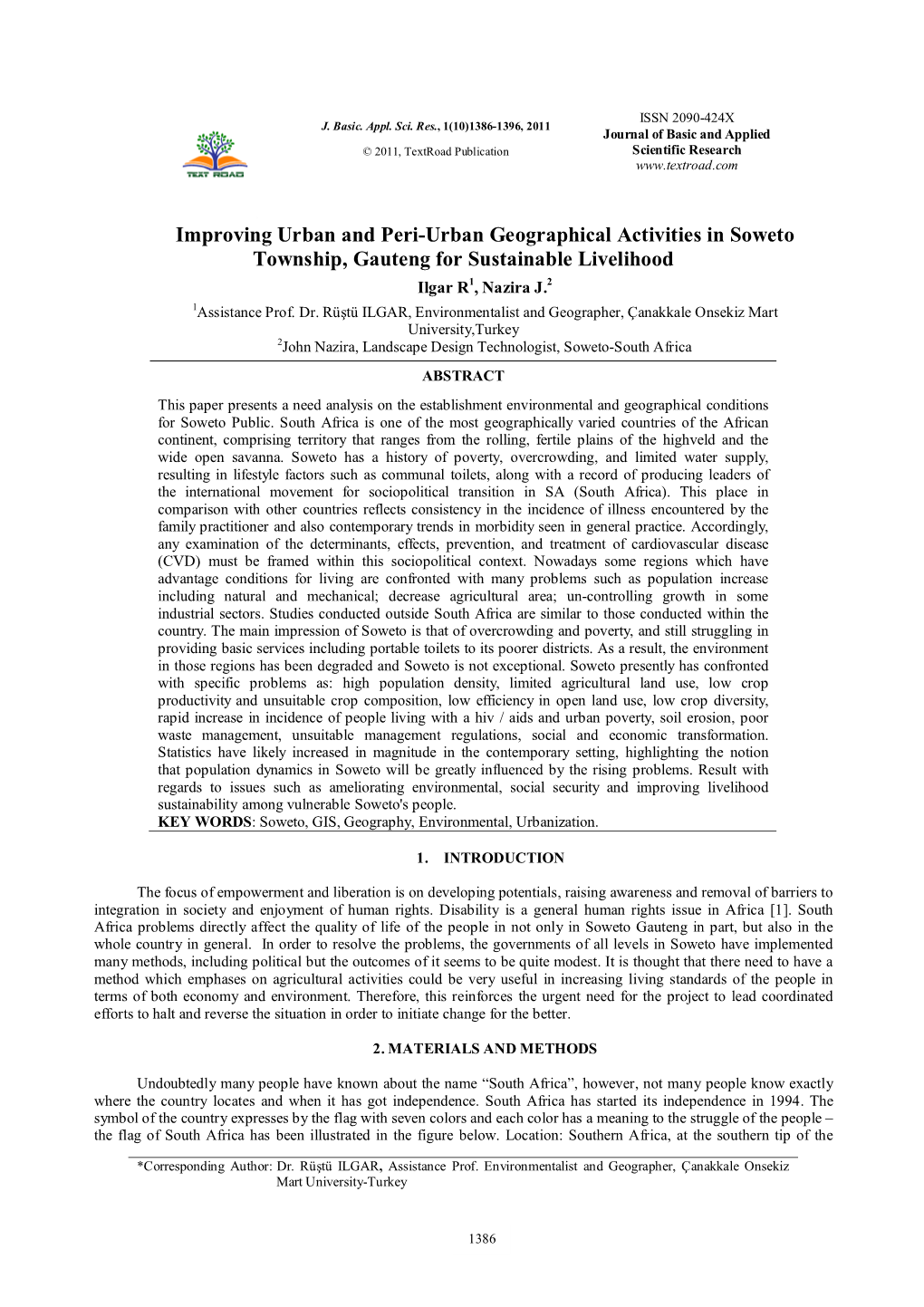 Improving Urban and Peri-Urban Geographical Activities in Soweto Township, Gauteng for Sustainable Livelihood