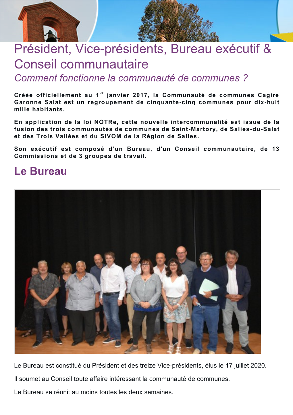 Président, Vice-Présidents, Bureau Exécutif & Conseil Communautaire