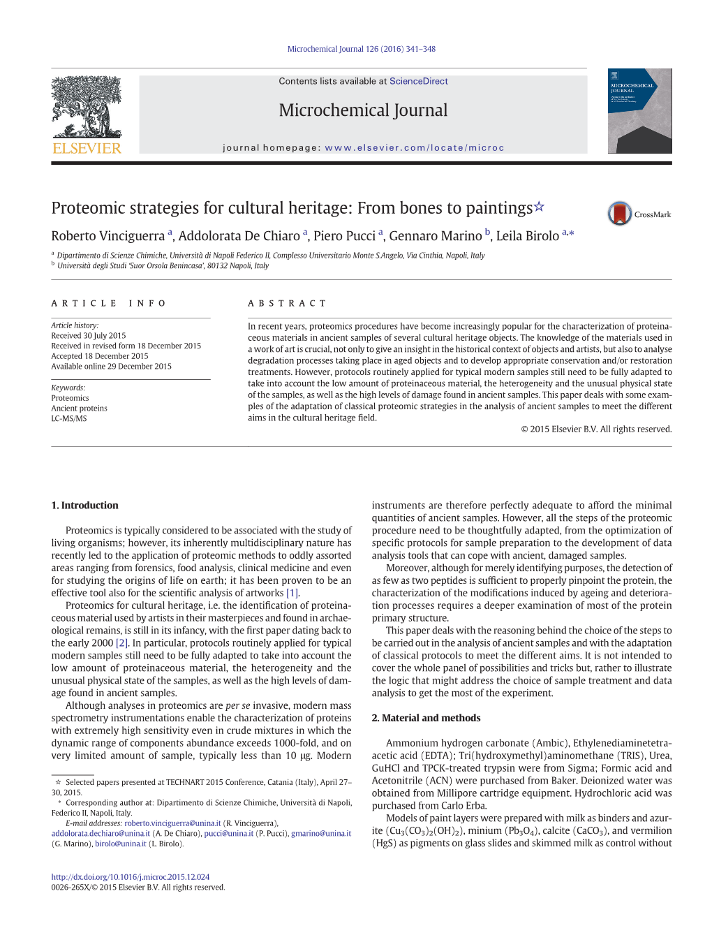 Proteomic Strategies for Cultural Heritage: from Bones to Paintings☆