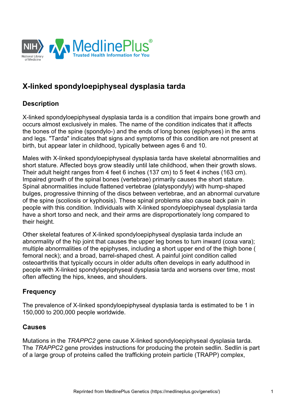 X-Linked Spondyloepiphyseal Dysplasia Tarda