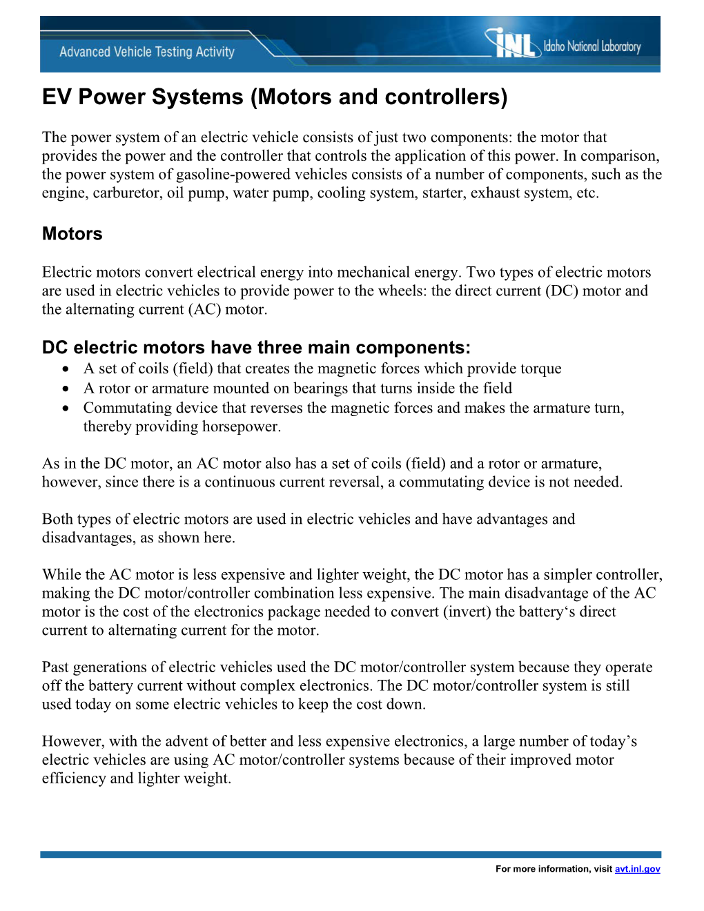 EV Power Systems (Motors and Controllers)